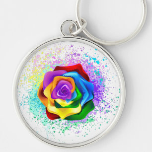 Porte-clés Rose arc-en-ciel colorée