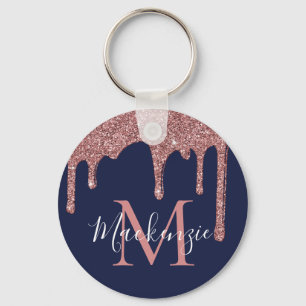 Porte-clés Rose bleu marine Gold Faux Parties scintillant Dri