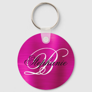 Porte-clés Rose Chaud Aluminium En Relief Monogramme Élégant