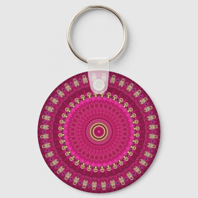 Porte-clés Rose Clair avec Motif Mandala Jaune (Recto)