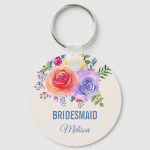 Porte-clés Rose coloré aquarelle Mariage floral