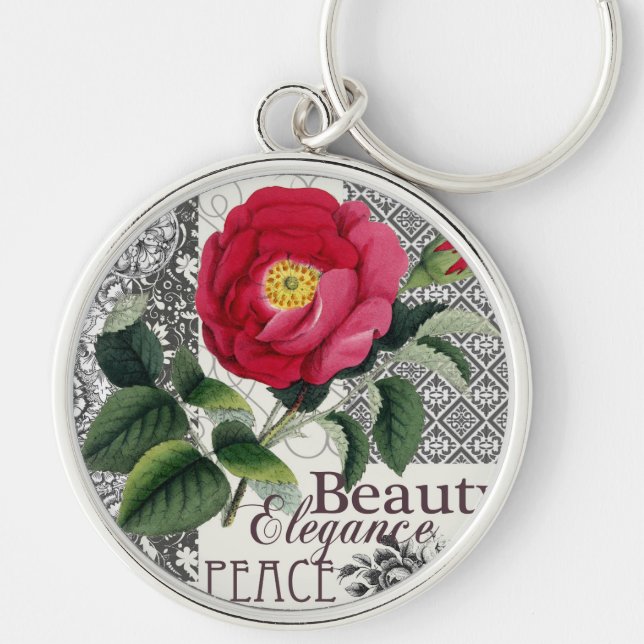Porte-clés Rose Damask Joli Floral Antique (Devant)