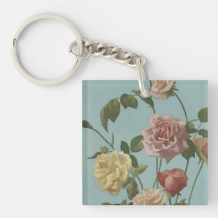 Porte-clés Rose de thé vintage et Roses bleus