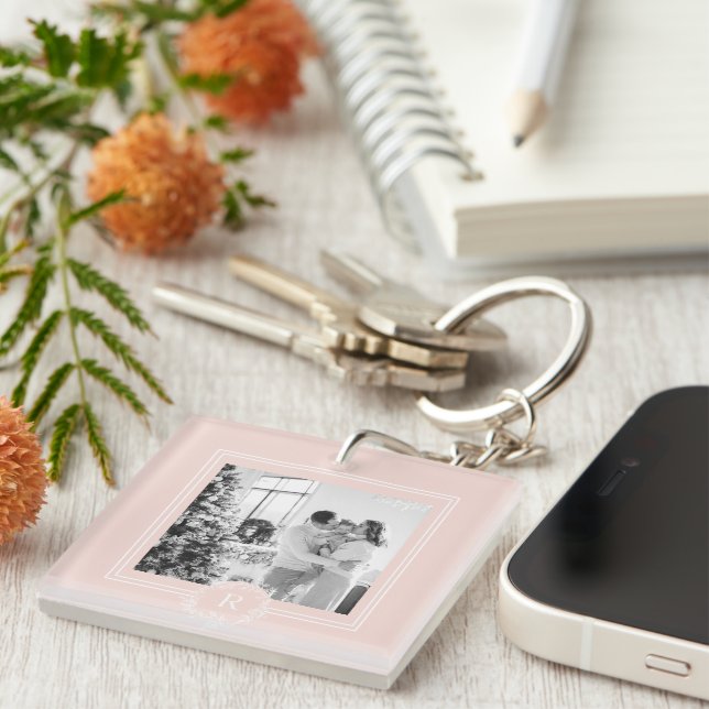 Porte-clés Rose et blanc modernes | Photo de famille | Initia (Devant Droit)