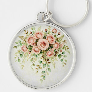 Porte-clés Rose et Eucalyptus Floral Élégant Rose Poussiéreus