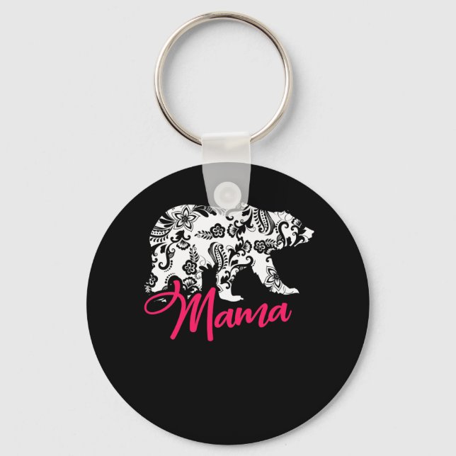 Porte-clés Rose Floral Meilleur cadeau Ours Mama (Recto)
