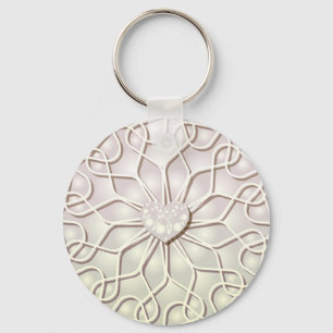 Porte-clés Rose Géométrique Or LOVE Motif de Cœur