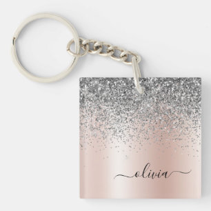 Porte-clés Rose Gold - Blush Pink Silver Parties scintillant 