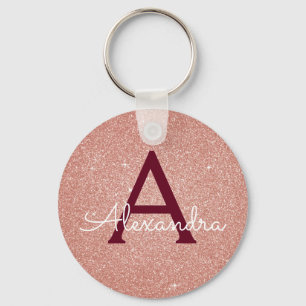 Porte-clés Rose Gold Burgundy Glitter & Étincelle Monogramme