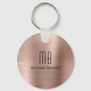 Porte-clés Rose Gold Faux Métal Brossé Monogramme
