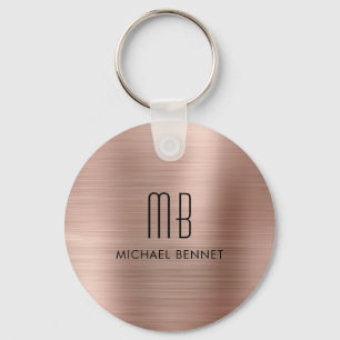 Porte-clés Rose Gold Faux Métal Brossé Monogramme