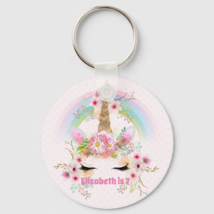 Porte-clés Rose Gold LICORNE Fleurs Arc-en-Ciel Filles CADEAU