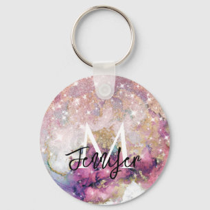 Porte-clés Rose Gold Parties scintillant Galaxy Monogramme No