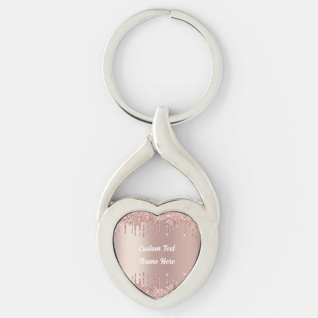 Porte-clés Rose Gold Parties scintillant personnalisée Nom du (Devant)