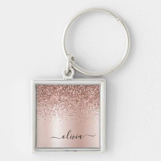 Porte-clés Rose Gold - Parties scintillant rose pâle Nom du m (Devant)