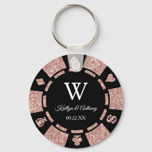 Porte-clés Rose Gold Poker Chip Casino Mariage Party Favorise