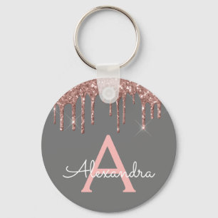 Porte-clés Rose Gold Rose Charbon Glitter Monogramme