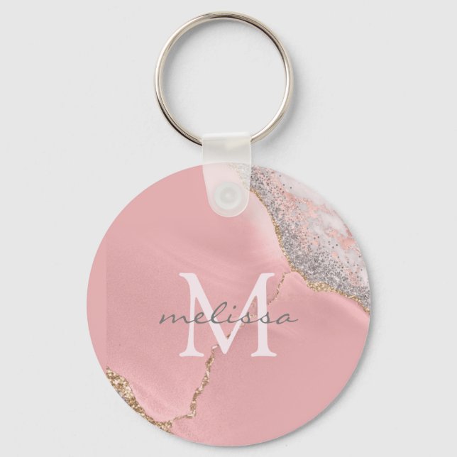 Porte-clés Rose Gold Rose Girl Monogramme Nom Parties scintil (Recto)