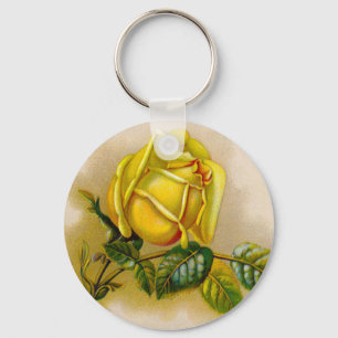 Porte-clés Rose jaune Antique Vintage Imprimer Art