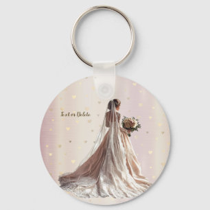 Porte-clés Rose Mariage d'Hiver Mariée Fête du Cœur Doré Bril