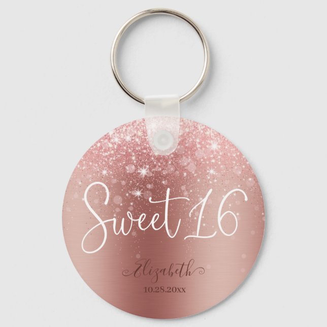Porte-clés Rose moderne Parties scintillant or doux 16 (Recto)