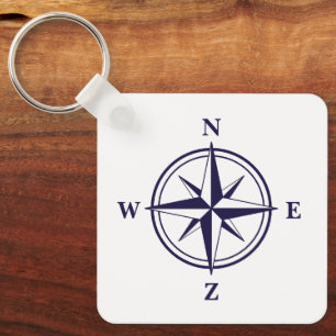 Porte-clés Rose nautique boussole étoile marine bleu personna