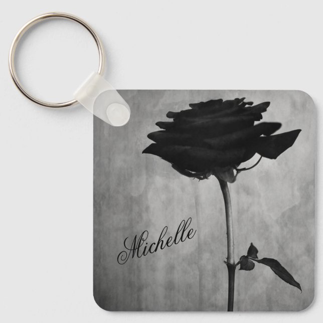 Porte-clés Rose noir gothique personnalisé (Recto)