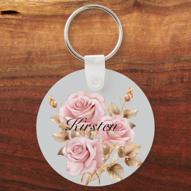 Porte-clés Rose or rose gris Floral (Recto)