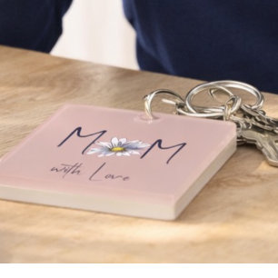 Porte-clés Rose Pâle Aquarelle Marguerite Cadeau de la Fête d