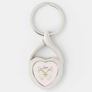 Porte-clés Rose Pâle Vert Menthe Or Papillon Amour