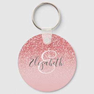 Porte-clés Rose Parties scintillant or Blush Ombre Monogram