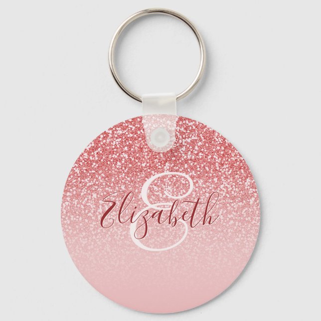 Porte-clés Rose Parties scintillant or Blush Ombre Monogram (Recto)