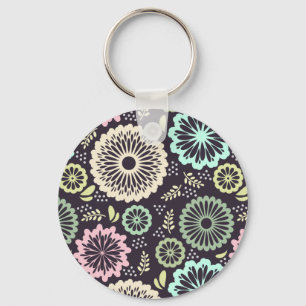 Porte-clés Rose pastel doux et fleur turquoise Vintage Botani