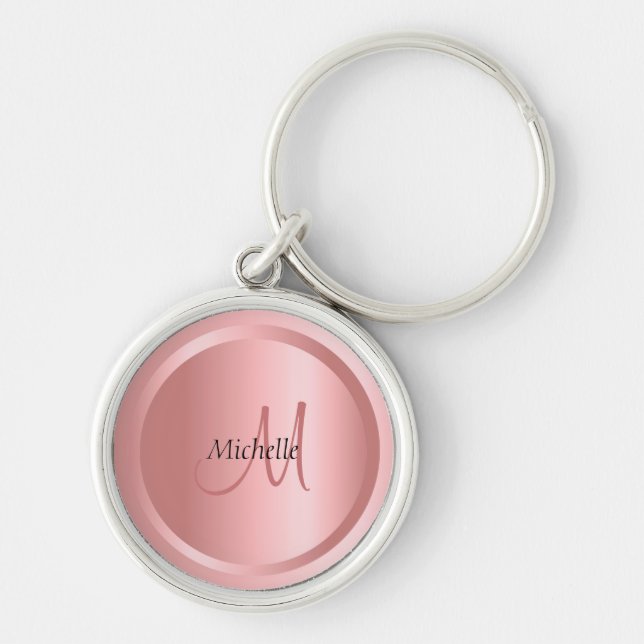 Porte-clés Rose personnalisé Monogramme or Modèle élégant (Devant)