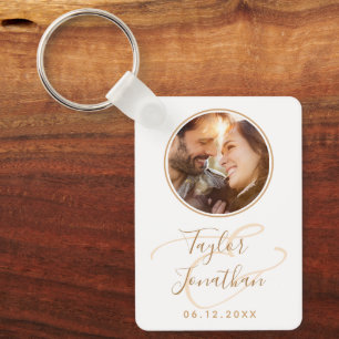 Porte-clés Rose photo personnalisé Gold Modern Chic Mariage