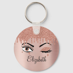 Porte-clés Rose Pink Gold Eyelashes Dripping Glitter