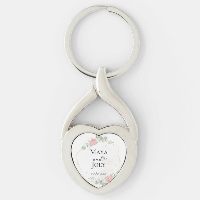 Porte-clés Rose romantique Mariage géométrique (Devant)