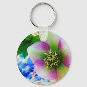 Porte-clés Rose rose carême bleu boule de verre
