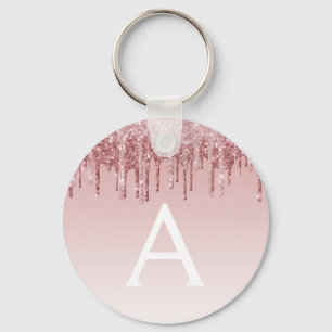 Porte-clés Rose Rose Parties scintillant Or & Monogramme étin