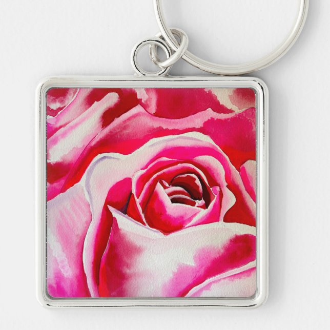 Porte-clés Rose roses romantique aquarelle art (Devant)
