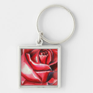 Porte-clés Rose rouge cramoisie art aquarelle originale