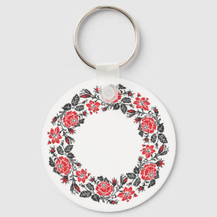Porte-clés Rose rouge et noir Motif de point de croix