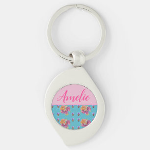 Porte-clés Rose rouge Shabby Chic Aqua Turquoise Floral Flowe