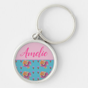 Porte-clés Rose rouge Shabby Chic Aqua Turquoise Floral Flowe