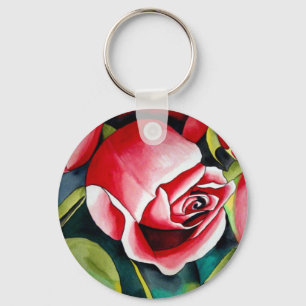 Porte-clés Rosebud rose aquarelle peinture art fleur