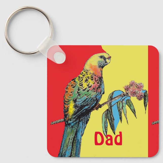 Porte-clés Rosella Parrot Aquarelle Papa Nom du père (Recto)