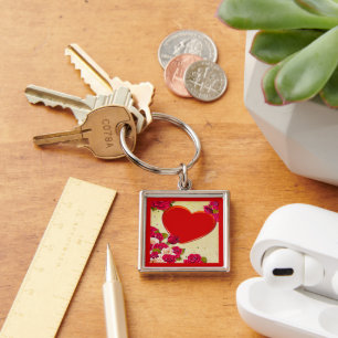 Porte-clés Roses et cadre cardiaque Ajouter votre photo
