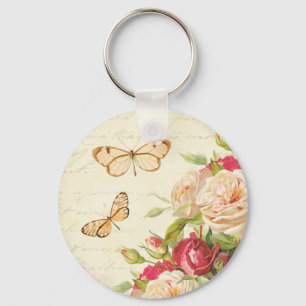 Porte-clés Roses et porte - clé vintages floraux de papillons