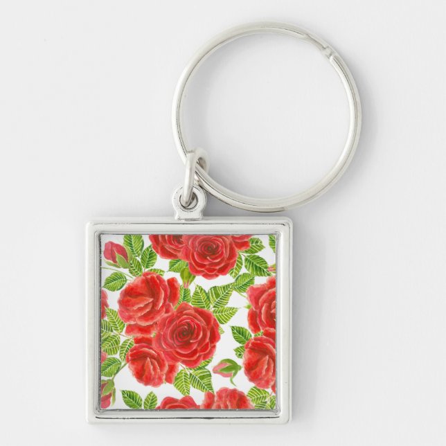 Porte-clés Roses rouges aquarelle transparente motif (Devant)