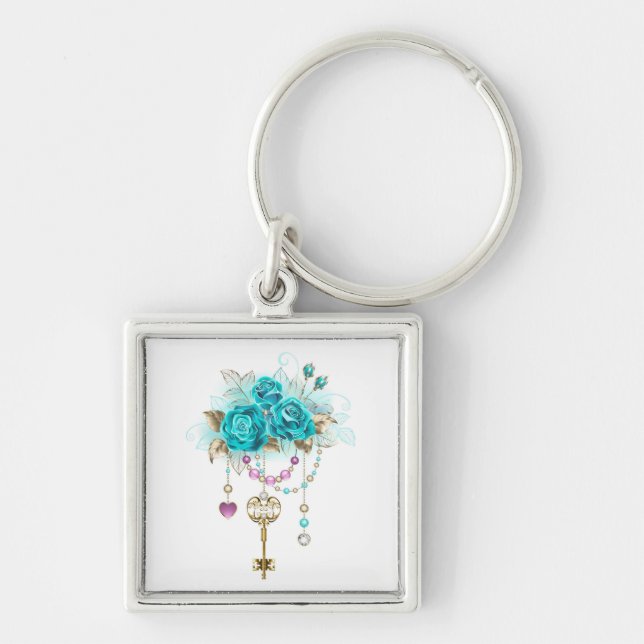 Porte-clés Roses turquoise avec touches (Devant)